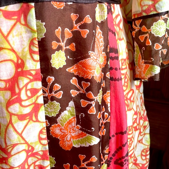 ANTHROPOLOGIE Vintage Y2K Butterfly BOHO Silk/Cotton Patchwork Kimono Dress S M - Picture 6 of 9